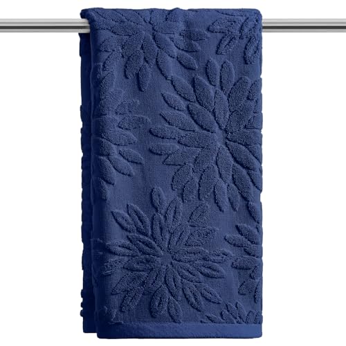 Artoid Mode 1 Pc Navy Blue 3D Dahlia Floral Jacquard Hand Towels for Bathroom, Cotton Soft Absorbent Bathroom Decor Towels, 13.7 x 29.5 Inch - color: Navy Blue, size: 13.7" x 29.5", 1PC