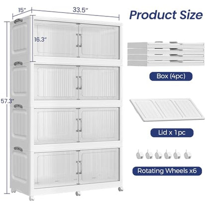 200Gal Extra Large Stackable Storage Bins with Lid, 800QT Foldable Collapsible Storage Box with Doors and Wheels, Plastic Closet Organizers Container Drawer for Bedroom Dorm Kitchen, 4Pack - size: 50Gal-4Pack