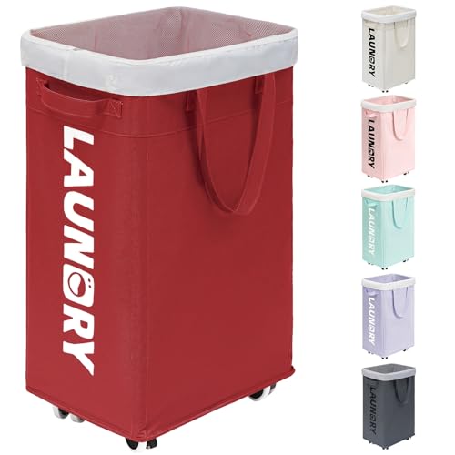 Goodpick 75L Collapsible Laundry Baskets with Removable Wash Bag and Wheels | Laundry Basket with Wheels, Rolling Laundry Hamper with Handle for College Dorm, Laundry Hamper on Wheels, Red - color: Red 1-Pack