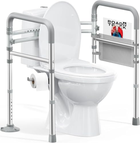HOMLAND Toilet Safety Rails for Seniors, Adjustable Height & Width, 350 Lbs | Padded Armrests, Foldable Aluminum Toilet Safety Frame, Handicap Toilet Handles for Elderly and Disabled, Fit Any Toilets
