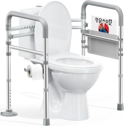 HOMLAND Toilet Safety Rails for Seniors, Adjustable Height & Width, 350 Lbs | Padded Armrests, Foldable Aluminum Toilet Safety Frame, Handicap Toilet Handles for Elderly and Disabled, Fit Any Toilets