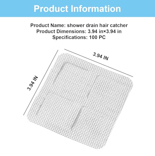 100 Pcs Waterproof Disposable Hair Drain Stickers, Peel & Stick Hair Trap | 4"×4" Disposable Shower Drain Hair Catcher, Peel & Stick Hair Trap for Bathroom Bathtub Kitchen Laundry