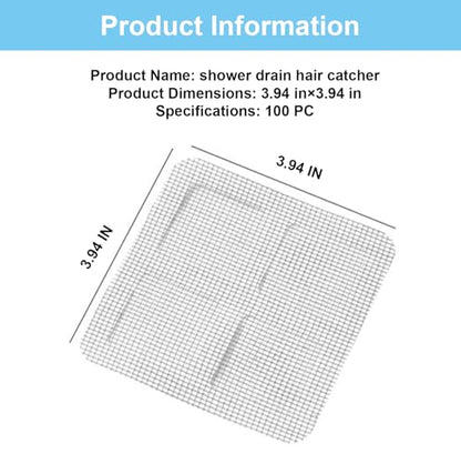 100 Pcs Waterproof Disposable Hair Drain Stickers, Peel & Stick Hair Trap | 4"×4" Disposable Shower Drain Hair Catcher, Peel & Stick Hair Trap for Bathroom Bathtub Kitchen Laundry
