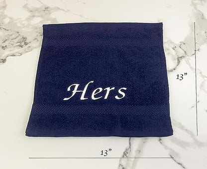 Liberty21 His and Hers Embroidered Wash Cloths Towel Set for Couples. This Set Includes 2 Washcloth Towels for Body and Face. His and Hers Gifts. 100% Cotton. (Blue) - color: Blue