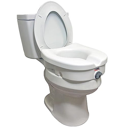 Carex E-Z Lock Raised Toilet Seat, Elongated Toilet Seat Riser, Adds 5 Inches of Height, 300 lbs Capacity, Elevating and Raising Seat for Elderly and Handicap, Universal, Slip-Resistant, White
