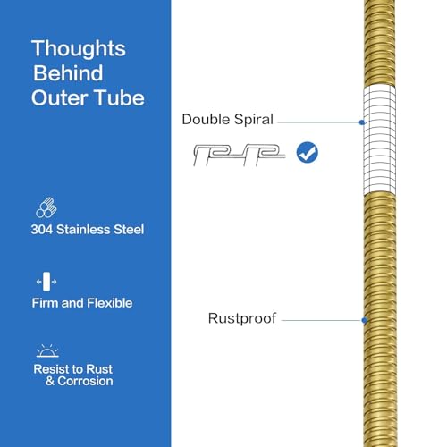 RUMOSE 79 inches Extra Long Shower Hose, Gold | Shower Head Extension Hose, Attachment Flexible Handheld Shower Sprayer Hose, Stainless Steel Shower Tube - color: Gold, size: 79"