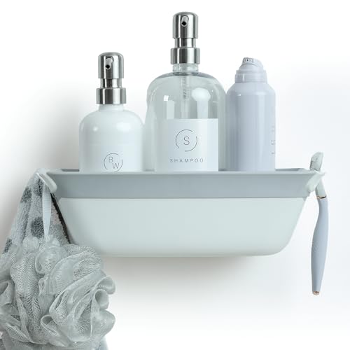 SlipX Solutions Shower Organizer Caddy, Sturdy Storage Organizer, Power Lock Suction Cups, Holds up to 22 Pounds, Tool Free, Drill Free, Removeable, Perfect for RV, Dorm, & Bathroom (White)