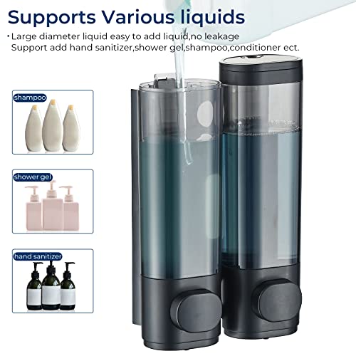 Pollock Shampoo and Conditioner Dispenser Wall Mounted | Shower Soap Dispenser 2 Chamber No Drill, Shampoo Dispenser for Shower, Body Wash Dispenser for Bathroom, Large Capacity - color: Black 2 Chamber