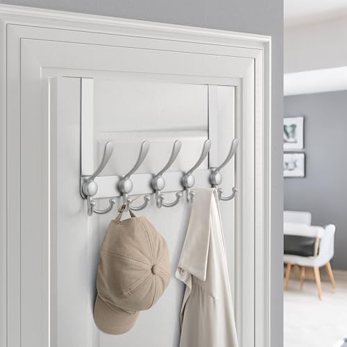 Over Door Hook 2.0 - Upgraded Version - Simple-Assembly, Strong, Heavy-Duty Stainless Steel 5-Tri-Hook Over The Door Hanger Rack, SimpleStrong Series, Silver, Pack of 2 - color: Silver