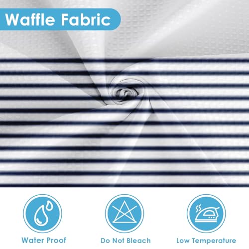 3 in 1 Shower Curtain and Liner,72 x 72 inch, Striped Navy | Blue Shower Curtain and PEVA Liner Set with 12 Rust-Resistant Metal Hooks, Waterproof Fabric Curtains for Bathroom - color: Navy Blue