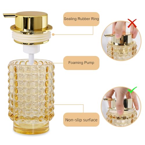 Foaming Soap Dispenser, Amber Glass Foam Soap Dispenser with Gold Pump, 12 Oz Refillable Bathroom Lotion Container Pump Bottle for Bathroom Kitchen Countertop - color: Amber
