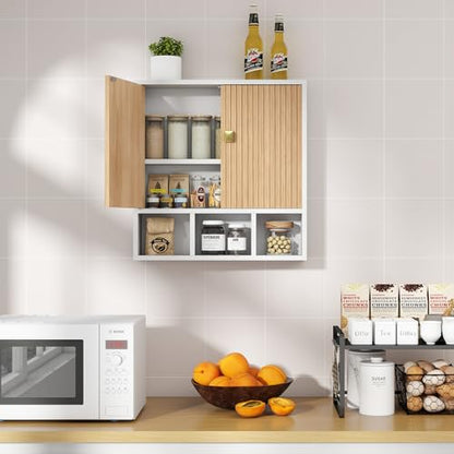 Bathroom Wall Cabinet,Wooden Medicine Cabinet with Fluted Doors Over The Toilet Storage Cabinet with Adjustable Shelf for Bathroom,White - color: White-wood Block