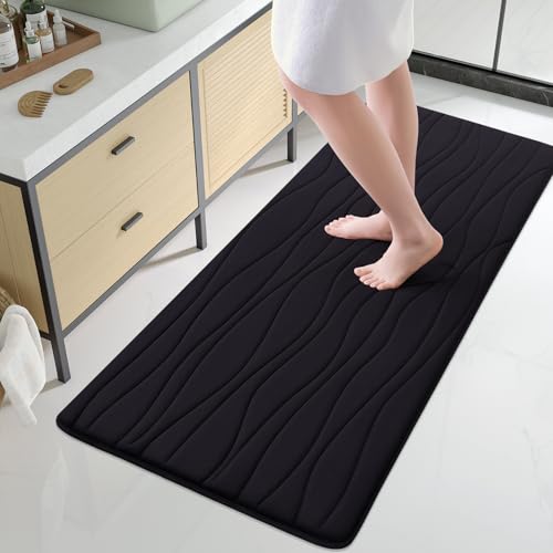 Buganda Memory Foam Bathroom Rug Mat 44x24, Extra Soft and Absorbent Bath Mats, Machine Washable Bath Rugs for Bathroom Floor,Tub and Shower, Black - color: Black, size: 44" X 24"