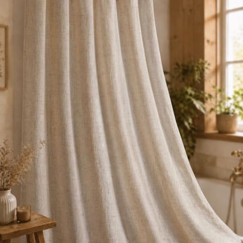 Linen Shower Curtain Beige Boho Cream Natural Cloth 72" W x 72" L | Linen Fabric, Boho Farmhouse, Woven Texture, Natural Cloth, Elegant Drape, Washable, Shower Curtain for Bathroom Bathtub - color: Linen-beige, size: 72"W x 72"L