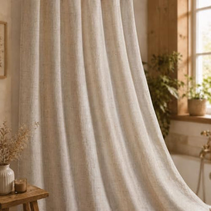 Linen Shower Curtain Beige Boho Cream Natural Cloth 72" W x 72" L | Linen Fabric, Boho Farmhouse, Woven Texture, Natural Cloth, Elegant Drape, Washable, Shower Curtain for Bathroom Bathtub - color: Linen-beige, size: 72"W x 72"L