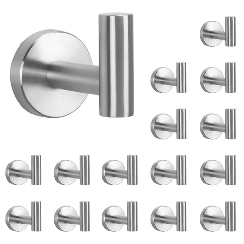 NearMoon Bath Towel Hooks- SUS 304 Stainless Steel Robe Hook Holder, Heavy Duty Coat Hook for Bathroom Livingroom Hotel Kitchen Garage, Wall Mounted (Brushed Nickel, 16 Pack) - color: Brushed Nickel, size: 16 Pack