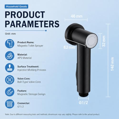 Handheld Bidet Sprayer for Toilet with Magnetic Wall Holder (Matte Black) - color: Matte Black