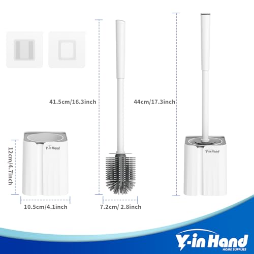Y-in Hand 2 Pack Silicone Toilet Brush, Soft Toilet Bowl Brush Set for Deep Cleaning. Bathroom RV Accessories with Long Handle, Wall mountable. - White - color: White Silicon-2 Pack