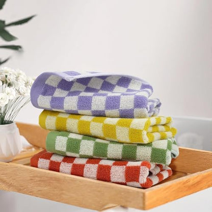 Washcloths 12 Pack Checkered - Wash Cloths for Showering (13"x13") | 4 Colors, Multi-Purpose Bathroom Face Cloths, Soft and Cute - color: 4 Colors
