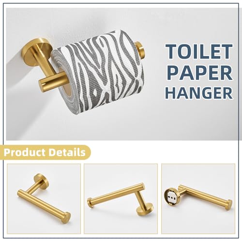 Brushed Gold Bathroom Accessories Set, 2-Piece, 304 Stainless Steel | Practical Bathroom Hardware Set for Bathroom Restroom Sink, Rotatable Towel Ring, Open-arm Toilet Paper Holder, Wall Mounted - color: Brushed Gold Round Shape