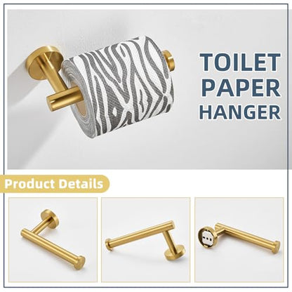 Brushed Gold Bathroom Accessories Set, 2-Piece, 304 Stainless Steel | Practical Bathroom Hardware Set for Bathroom Restroom Sink, Rotatable Towel Ring, Open-arm Toilet Paper Holder, Wall Mounted - color: Brushed Gold Round Shape