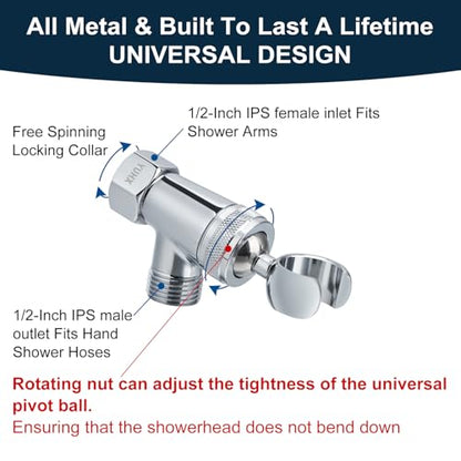 All Metal Shower Head with Handheld; Flexible Long Hose High Pressure Spray | 1 Setting Stainless Steel Shower-Head, Solid Hand Held Showerhead Sprayer Holder with Wide-Angle Adjustment, Premium Chrome - color: Premium Chrome