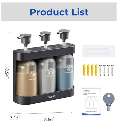 Shampoo and Conditioner Dispenser Shower Soap Dispenser 3 Chamber No Drill Shampoo Dispense for Shower Wall Mounted Shower Shampoo Dispenser 3 Chamber for Bathroom Hotel 3 * 13.37 fl.oz Black - color: Black-3