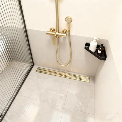 Linear Shower Drain - 36 Inch Brushed Gold, with Grate Removable | AISI 304 Stainless Steel Shower Drain with Adjustable Feet, Hair Catcher, Rectangle Shower Floor Drain Fits Bathroom, Balcony - color: Brushed Gold, size: 36 Inch