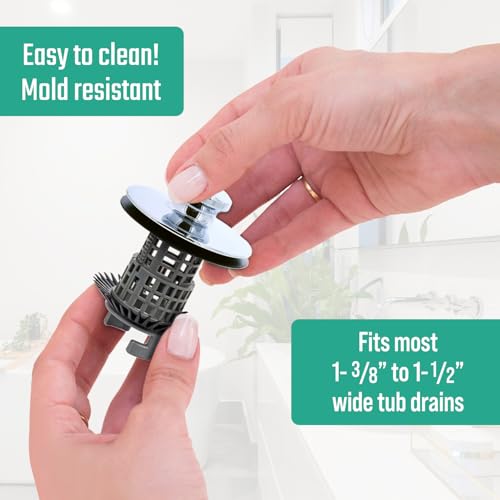Drain Buddy Ultra Flo No Installation 2 in 1 Clog Preventing Tub Drain Stopper and Hair Catcher for 1 3/8" to 1.5" Bathtubs and Utility Sinks Chrome Metal Cap - color: Chrome