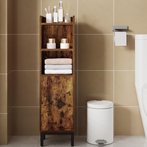 Hzuaneri Bathroom Storage Cabinet, Small Corner Floor Cabinet | Narrow Toilet Paper Holder, Bathroom Organizer with Adjustable Shelf, 2 Doors, for Small Spaces, Rustic Brown BC38201BV1 - color: Rustic Brown, size: 7.9"D x 9.8"W x 35.4"H