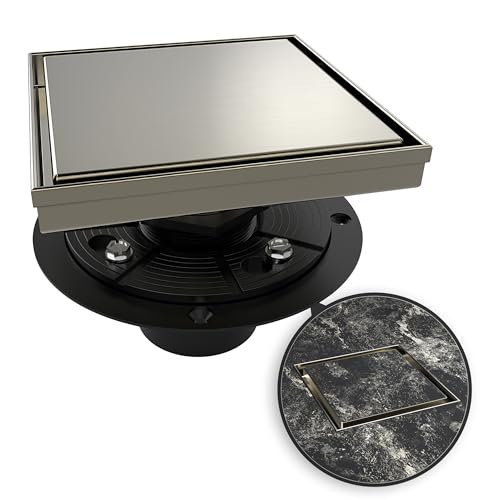 6 Inch Square Shower Drain Nickel Floor Drain with Flange Reversible 2-in-1 Cover Tile Insert Grate Removable SUS304 Stainless Steel CUPC Certified Brushed Nickel - color: Brushed Nickel, size: 6 Inch