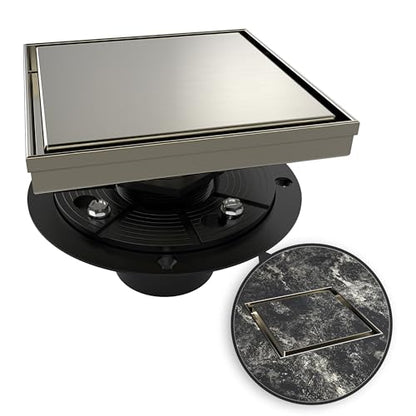 6 Inch Square Shower Drain Nickel Floor Drain with Flange Reversible 2-in-1 Cover Tile Insert Grate Removable SUS304 Stainless Steel CUPC Certified Brushed Nickel - color: Brushed Nickel, size: 6 Inch