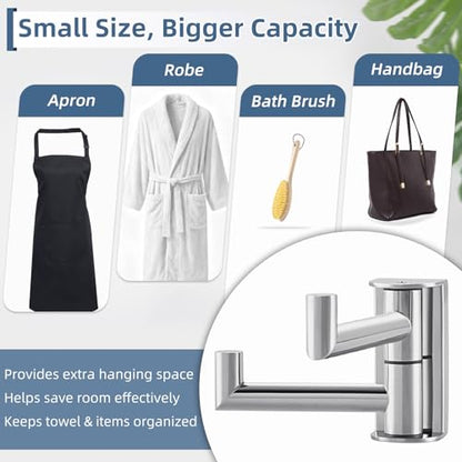 Aomasi 180° Swivel Towel Hook for Bathroom, 304 Stainless Steel Wall Mounted Double Robe Hook, Heavy Duty 11LB Towel Hanger, Polished Chrome - color: Polished Chrome, size: 1 Pack