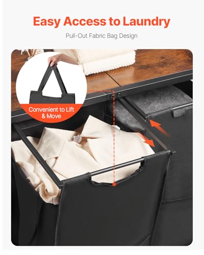 VEVOR 3 Tiers Laundry Sorter with Rack, Tall Laundry Hamper with Shelves and Drawers, 2 Section Freestanding Hanging Rack Storage with 600D Oxford Cloth Bags and Ladder Shelves for Dirty Clothes