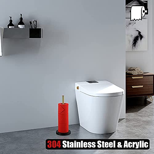 JQK Toilet Paper Storage Stand Gold, 304 Stainless Steel Thicken 0.8mm Tissue Reserve Holder Dispenser for Bathroom, Brushed Gold, TPS180-BG - color: Gold & Black Base