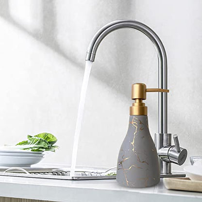 Grey Ceramic Soap Dispenser for Bathroom & Kitchen with Marble Pattern Liquid Hand Dispenser Pump Bottle (Grey) - color: Gray