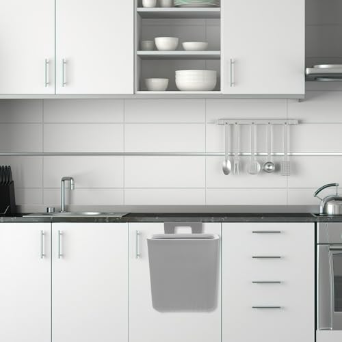 Hanging Trash Can for Home Kitchen Cabinet, Wall-Mounted Plastic Waste Bin with Gray Compression Ring, Space-Saving Storage Container for Bathroom Bedroom Use
