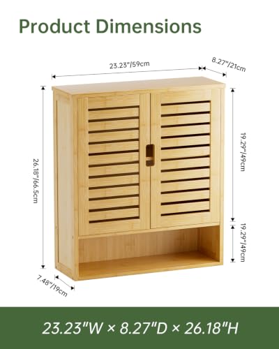 SMIBUY Bathroom Cabinet Wall Mounted, Bamboo Over-The-Toilet Storage Organizer, Space Saver Medicine Cabinet with 2 Door and Adjustable Shelves (Natural) - color: Natural