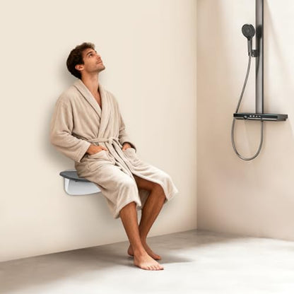 Foldable Shower Chair, Wall Mounted Bath Seat for Elderly & Handicap, ABS Plastic Bathroom Stool with Backrest, Portable Shower Bench for Tub and Tile (Black) - color: Black