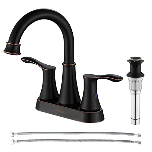 PARLOS Oil Rubbed Bronze Bathroom Sink Faucet 4 Inch Centerset for Vanity | Swivel Spout, 2 Handle Lead-Free Deck Mount Bathroom Faucet with Pop Up Drain Supply Lines, for 2 or 3 Hole Lavatory Sink - color: Oil Rubbed Bronze