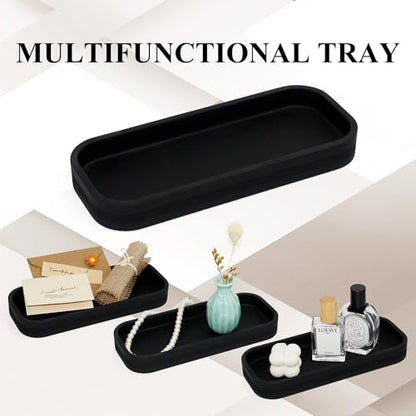 LIN CHUAN 6-Piece Bathroom Accessories Set, Modern Bathroom, Black | Includes soap dispenser, toothbrush holder, vanity tray, tumbler, and 2 cotton swab jars for bathroom organization set. - color: Black
