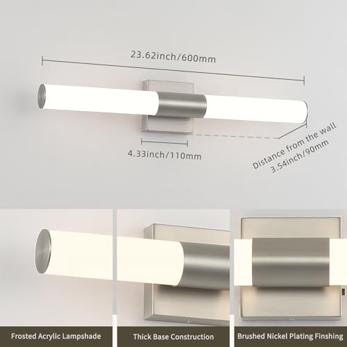 Brushed Nickel Bathroom Light Fixture 5CCT Dimmable 18W Led Bathroom Vanity Lights Over Mirror Modern Bath Lights for Mirror - size: 23.62 in-18W-5CCT