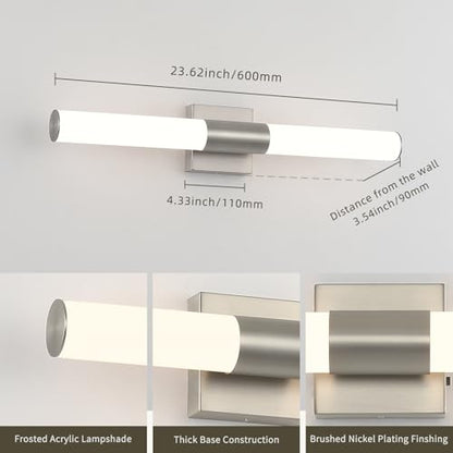Brushed Nickel Bathroom Light Fixture 5CCT Dimmable 18W Led Bathroom Vanity Lights Over Mirror Modern Bath Lights for Mirror - size: 23.62 in-18W-5CCT
