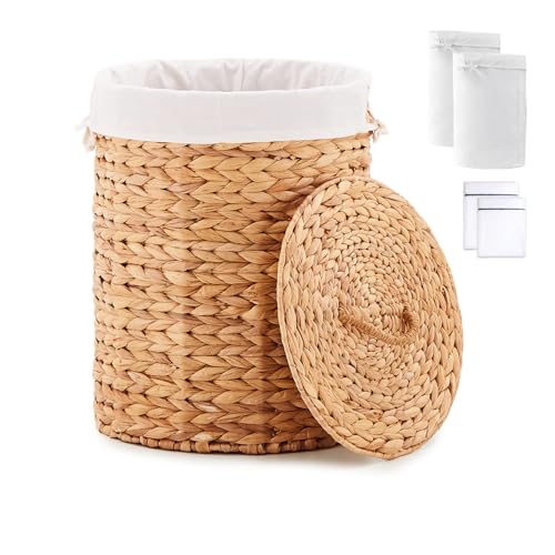Round Water Hyacinth Laundry Hamper with Lid Handwoven Wicker Basket with Handles for Dirty Clothes, Storage, and Organization, No Assembly Required, 40L - color: Natural, size: 40L