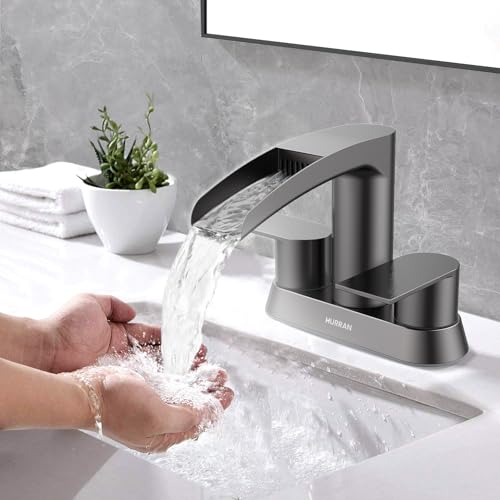 Bathroom Sink Faucet for 3 Hole, Hurran 4 Inch Bathroom Faucets with Pop-up Drain, Stainless Steel 2-Handle Waterfall Faucet for Bathroom Sink, Brushed Grey - color: Brushed Grey