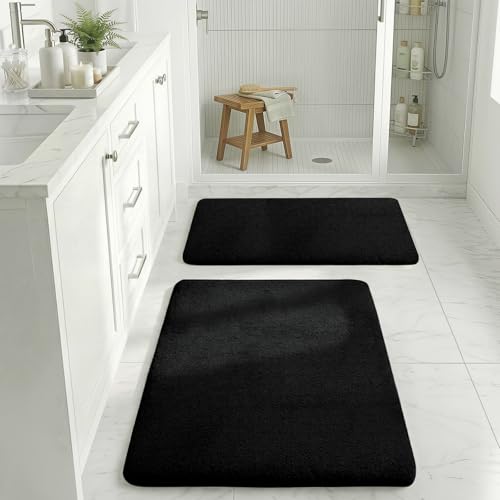 MINIDEAR Bathroom Rugs Sets 2 Piece - Thick Memory Foam Bath Mat, Ultra Soft, Plush Fluffy, Non-Slip, Quick Dry, Absorbent Washable Mat for Tub, Home Decor (24x17 & 32x20 Inch, Black) - color: Black, size: 1'8" x 2'8" (24x17+32x20)