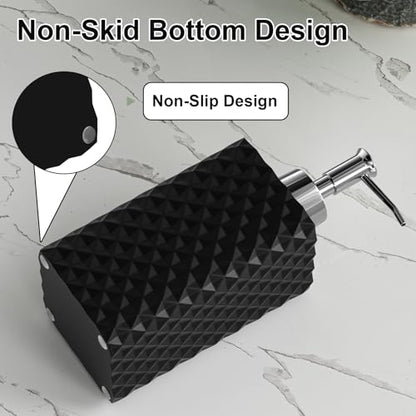 Bathroom Accessories Set Resin 6PCS, Square Toothbrush Holders Set Complete with Soap Dispenser, Vanity Tray, Tumbler, Cups and Cotton Swab Jars (Black Diamond, Resin Bath 6 PCS) - color: Black Diamond