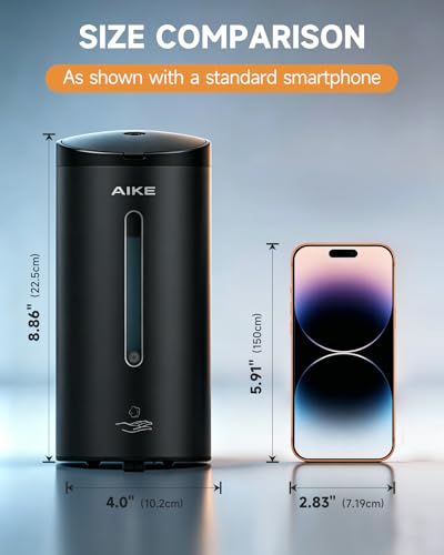 AIKE Automatic Foaming Soap Dispenser 25oz for Bathroom,Matteblack AK1205FA | Rich Foam and Stainless Steel,No-drill and Screw Wall Mount,5-Level Adjustable and Key for Commercial(Batteries Not Included) - color: Matte Black Stainless Steel
