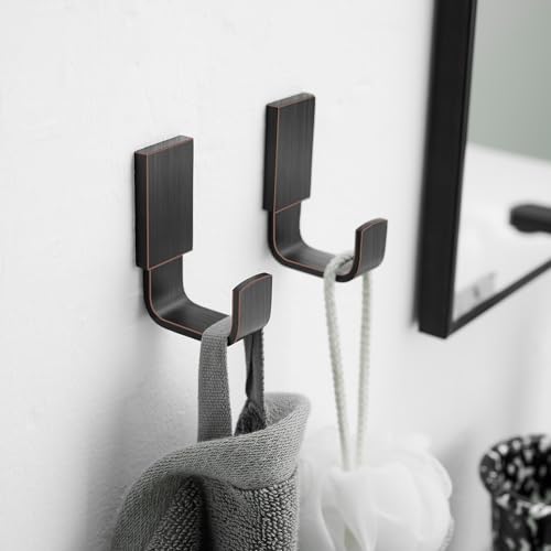 Brass Towel Hook, Bath Robe Coat Clothes Hook Oil Rubbed Bronze 2 Pack | Wall Mounted with Screws for Bathroom, Kitchen, Hotel, Garage, Laundry, Square Coat and Hat Hooks, Rustproof & High Quality - color: Oil Rubbed Bronze, size: 2 Pack