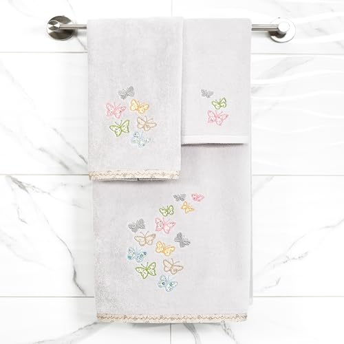 Frolic 4-Piece Luxury Towel Set, Calico Applique, Soft & Durable Turkish Cotton, Elegant Bathroom Ensemble, 2 Bath 2 Hand Towels, Silver - color: Silver, size: 2 Pcs Bath 2 Pcs Hand Towel